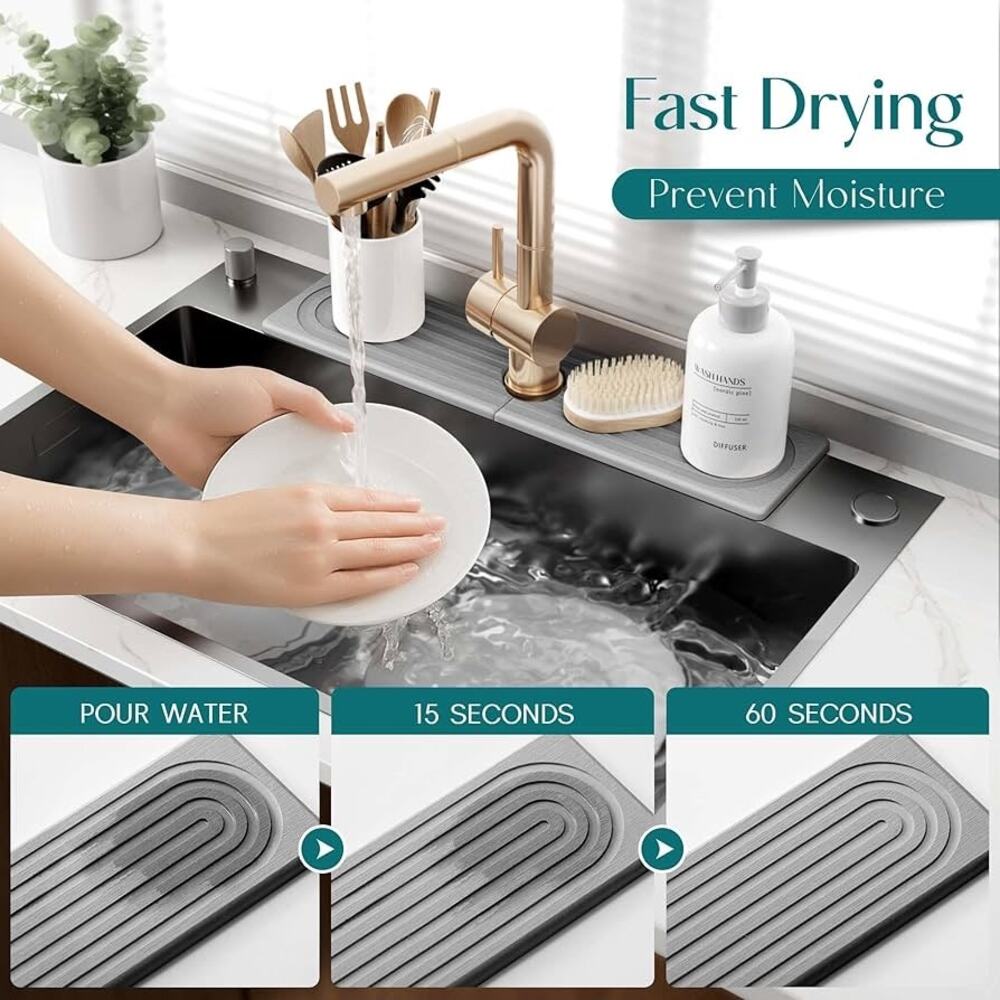 Kitchen Faucet Absorbent Mat Grey, 23.6" x 5.5"